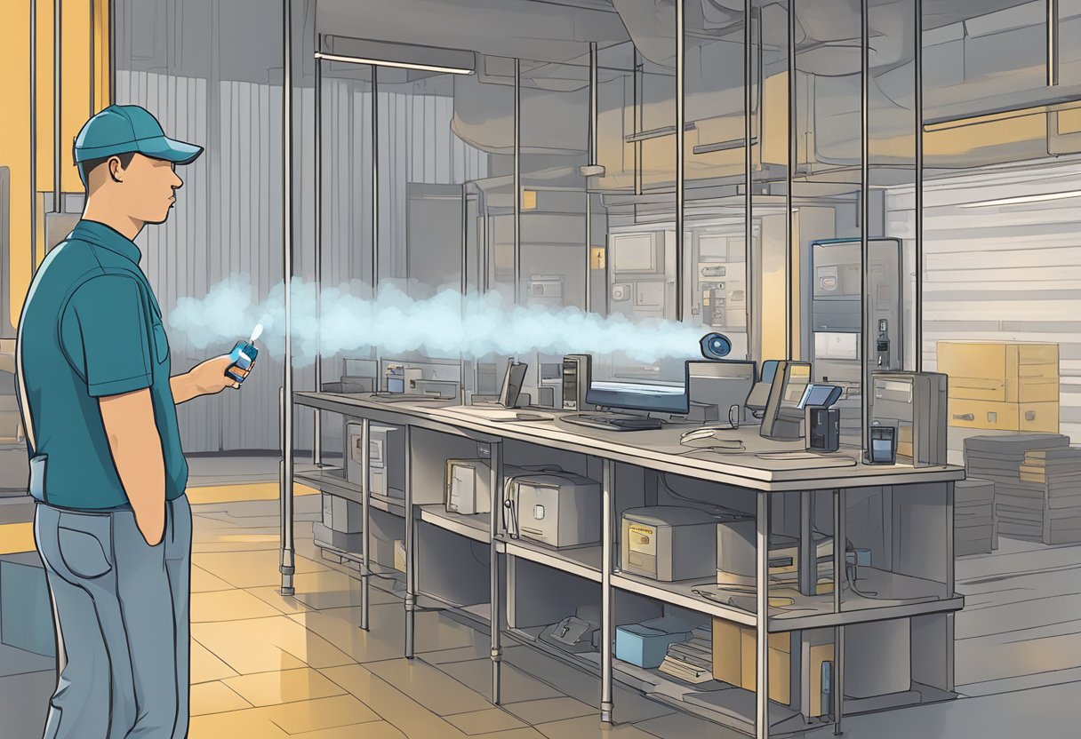 man in laboratory testing a vape detector sensor